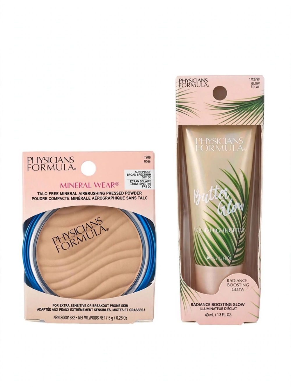 Physicians Formula Lot 2pc Mineral Wear Pressed Powder + Butter Glow Highlighter